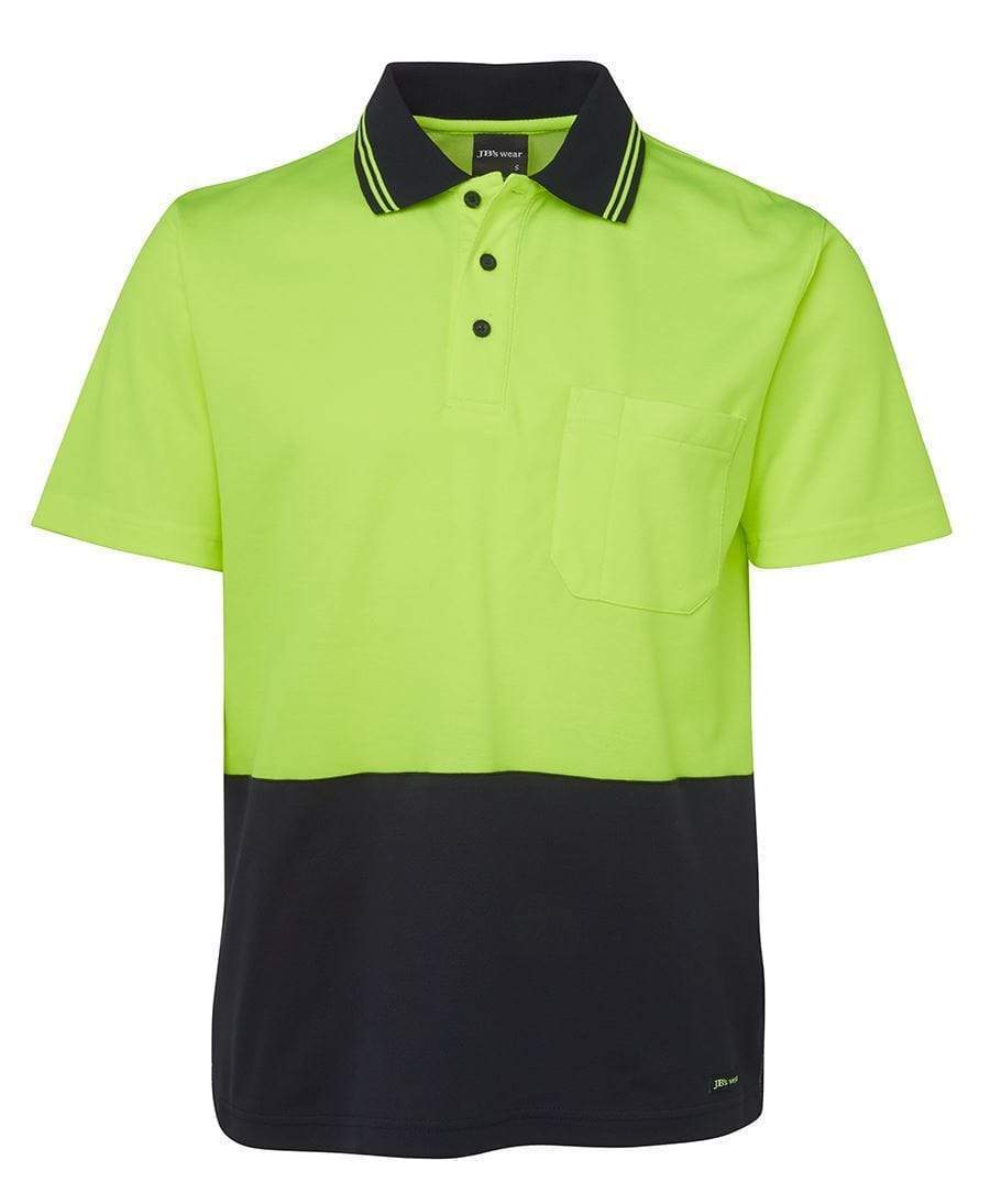 Jb's Wear Work Wear Lime/Navy / XS JB'S Hi-Vis Non-Cuff Short Sleeve Cotton Back Polo 6NCCS