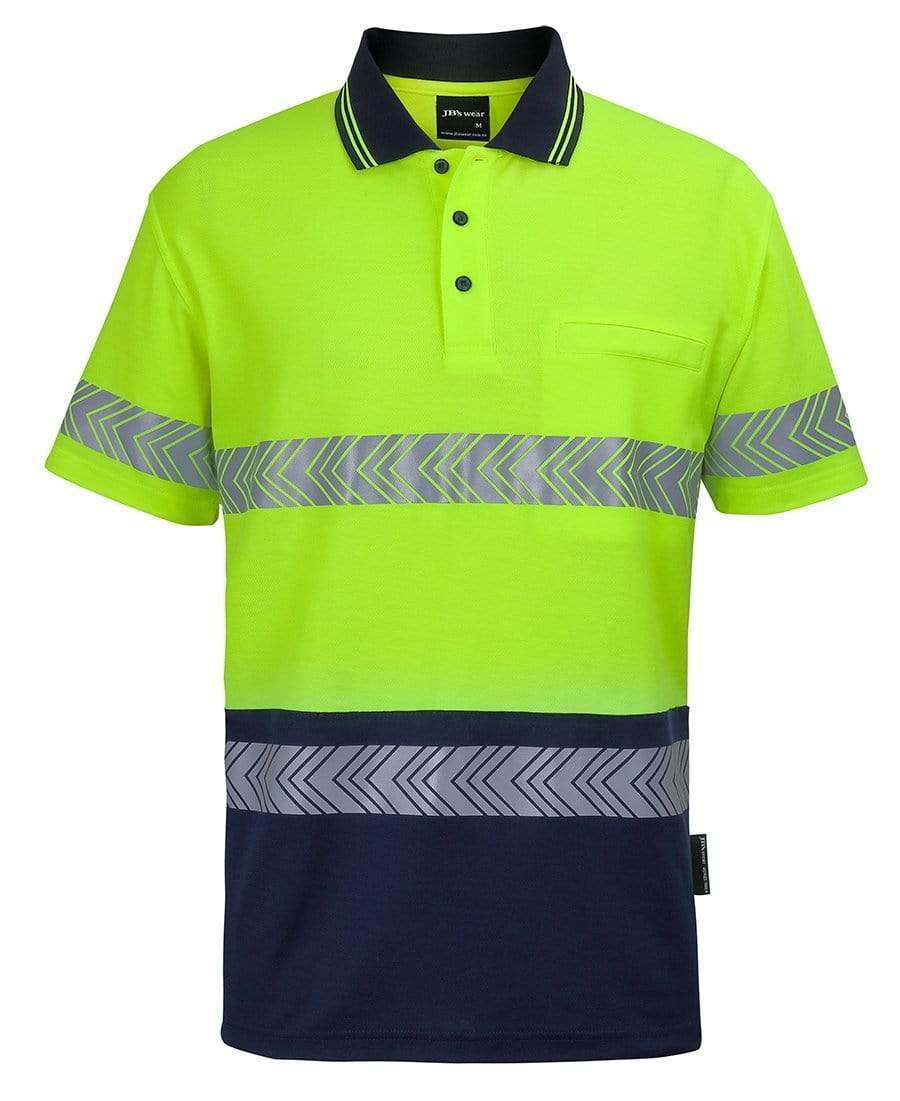 JB'S Wear Work Wear Lime/Navy / 2XS Jb's Hv S/s D+n C/back Segmented Tape Polo 6HMSS