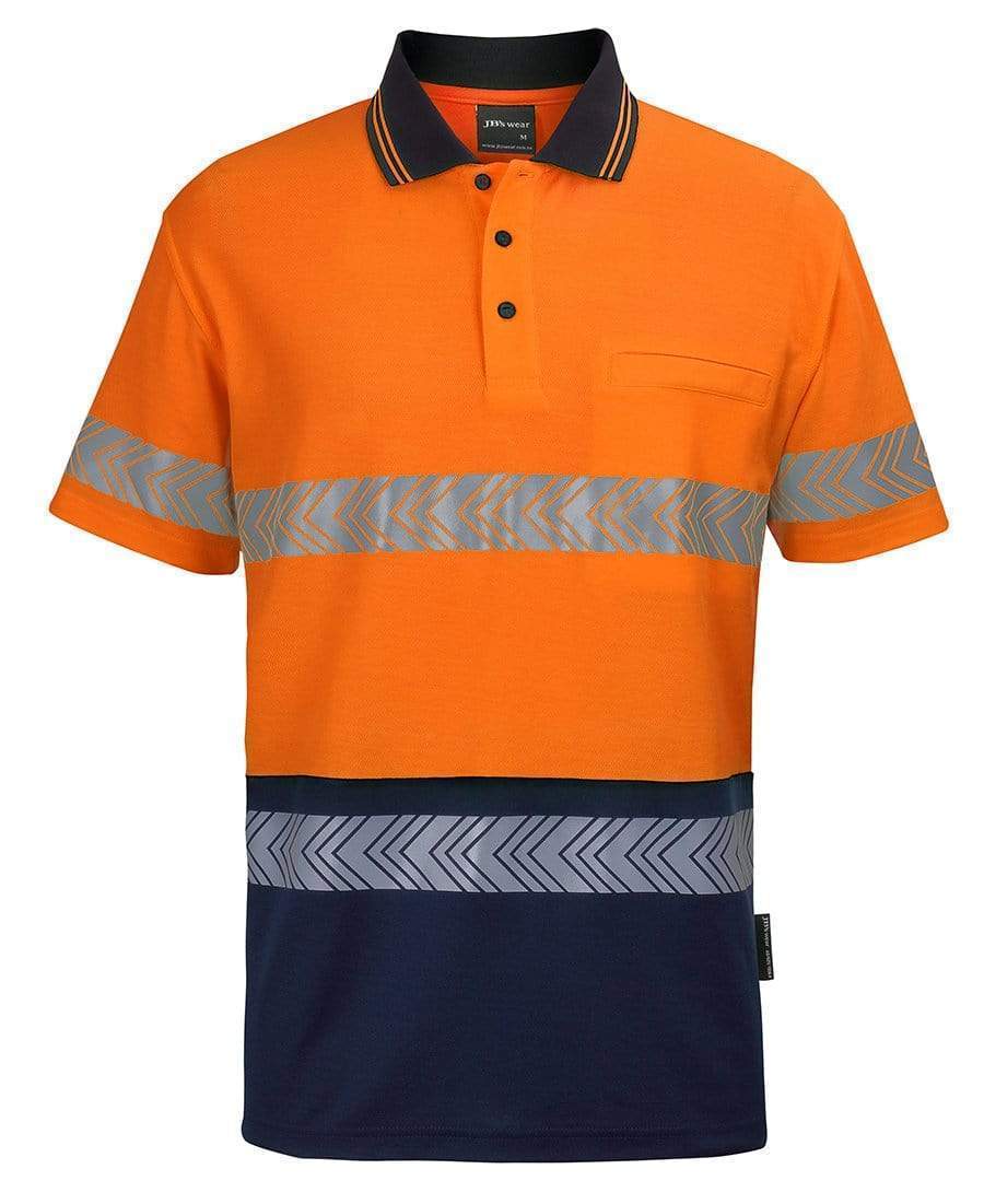 JB'S Wear Work Wear Orange/Navy / 2XS Jb's Hv S/s D+n C/back Segmented Tape Polo 6HMSS