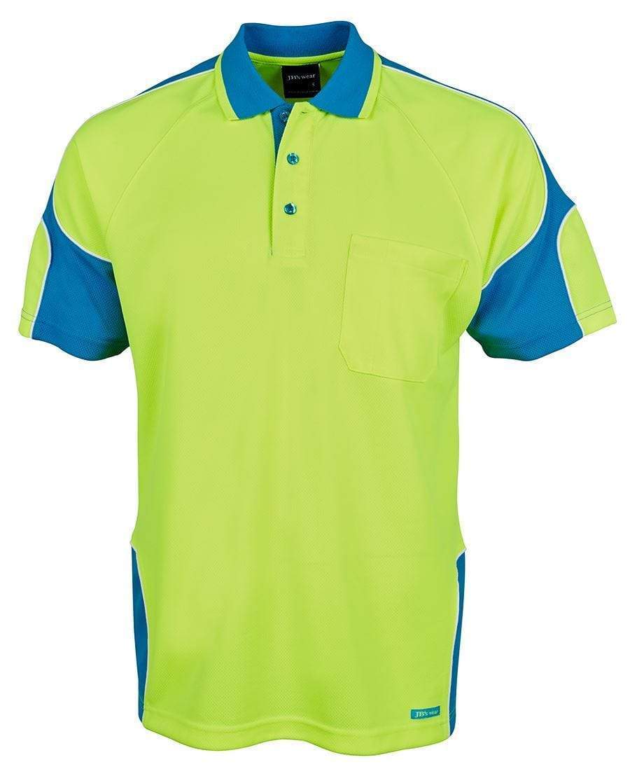 Jb's Wear Work Wear Lime/Aqua / XS JB'S Hi-Vis Short Sleeve Arm Panel Polo 6AP4S