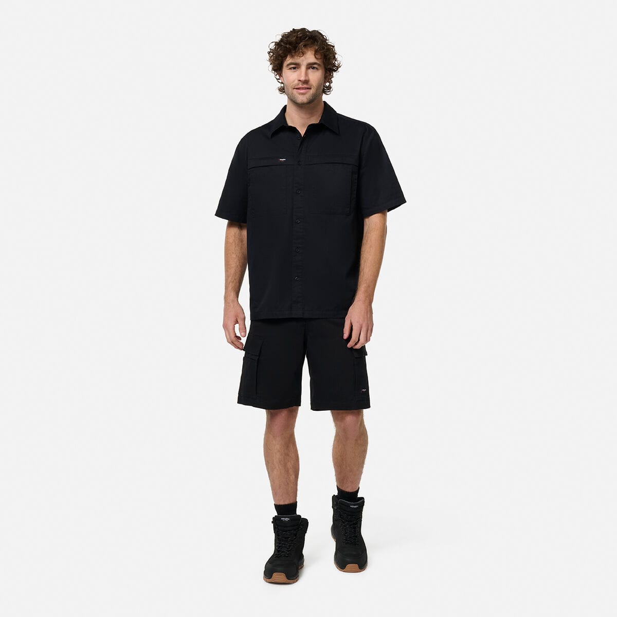 KingGee Tradeform Cargo Short K17028 Black worn by model