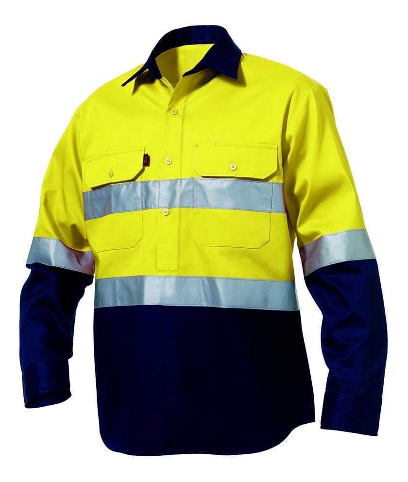 KingGee Work Wear KingGee Hi-Vis Closed Front Reflective Spliced Drill Shirt L/S  K54325