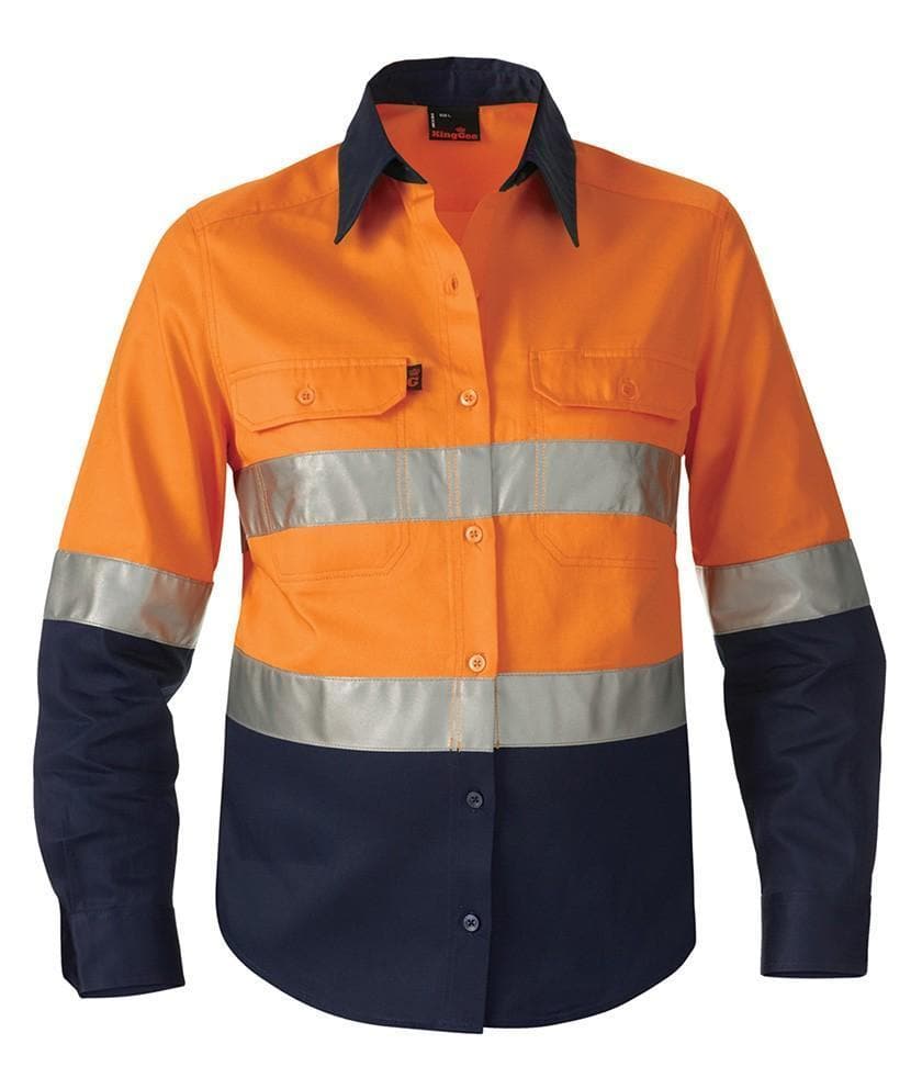 KingGee Work Wear Orange/Navy / 6 KingGee Women's Reflective Spliced Drill Shirt L/S K44532