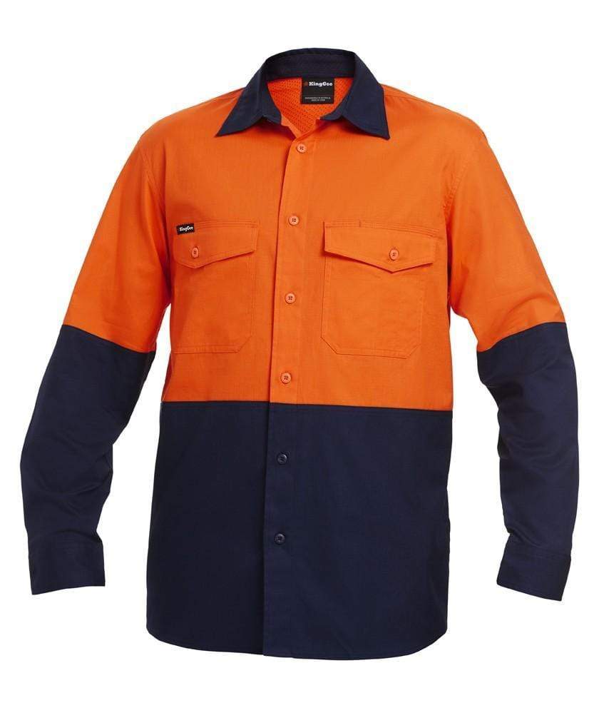 KingGee Work Wear Orange/Navy / 2XS KingGee Workcool 2 Hi-Vis Spliced Shirt L/S K54870