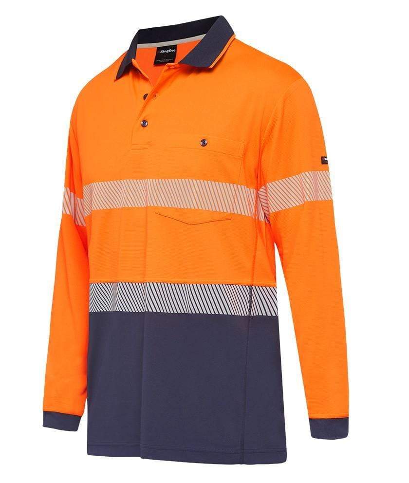 KingGee Work Wear Orange/Navy / S KingGee Workcool Hyperfreeze Spliced Taped Polo L/S K54225