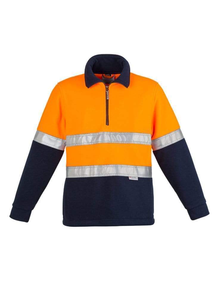 SYZMIK Men’s Hi-Vis Fleece Hoop Taped Jumper ZT461 Work Wear Syzmik Orange/Navy S 