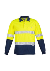 SYZMIK Men’s Hi Vis Spliced Polo - Long Sleeve Hoop Taped ZH235 Work Wear Syzmik Yellow/Navy S 