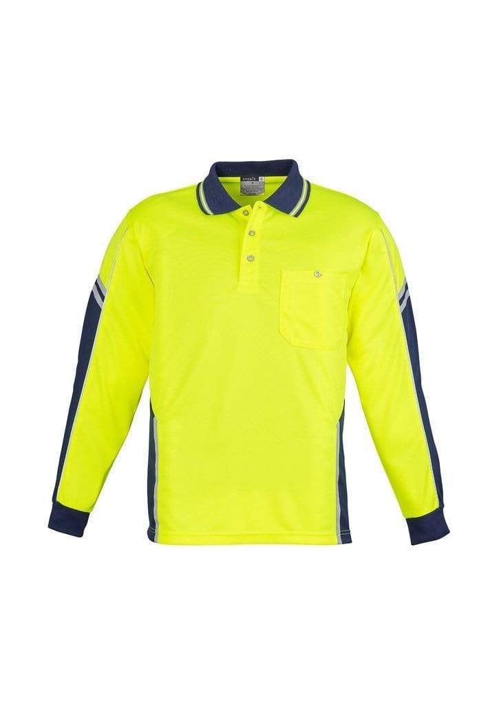 SYZMIK Men’s Hi Vis Squad L/S Polo ZH238 Work Wear Syzmik Yellow/Navy XS 