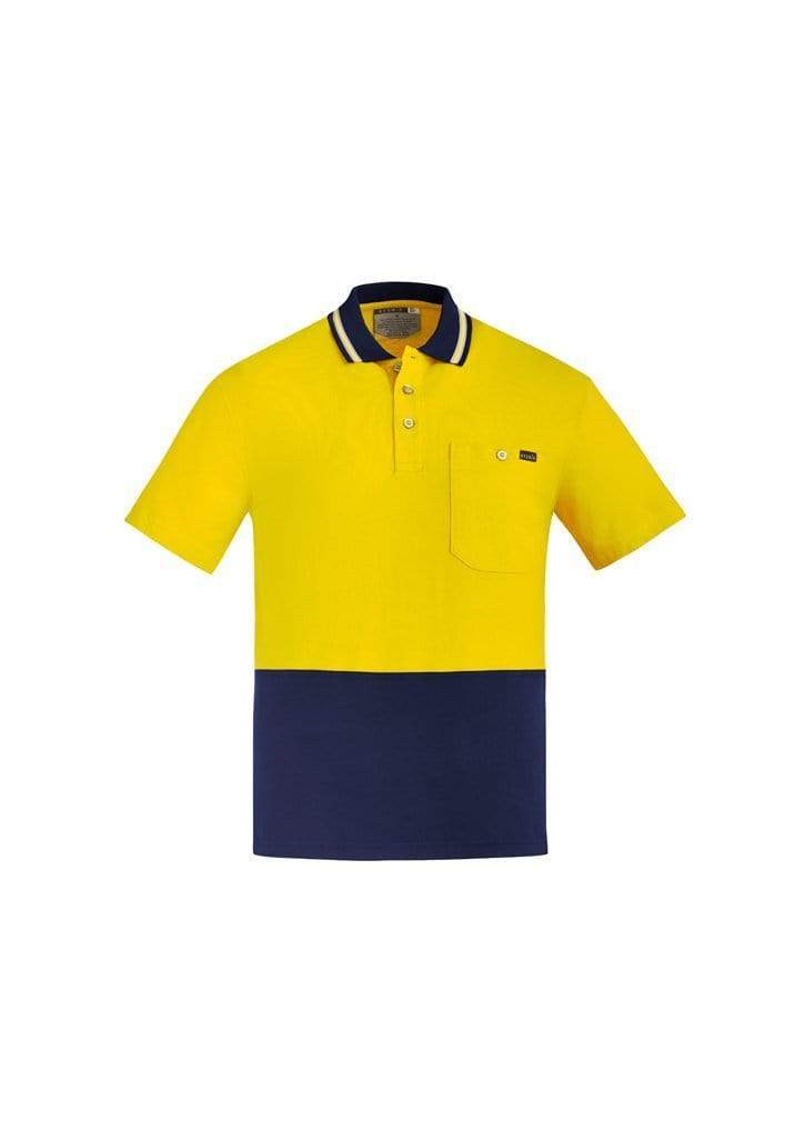 SYZMIK mens hi vis cotton s/s polo zh435 Work Wear Syzmik Yellow/Navy XXS 