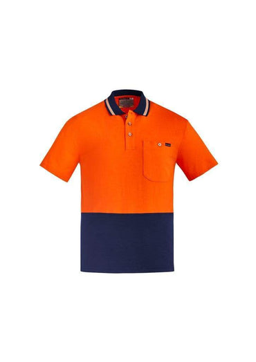 SYZMIK mens hi vis cotton s/s polo zh435 Work Wear Syzmik Orange/Navy XXS 