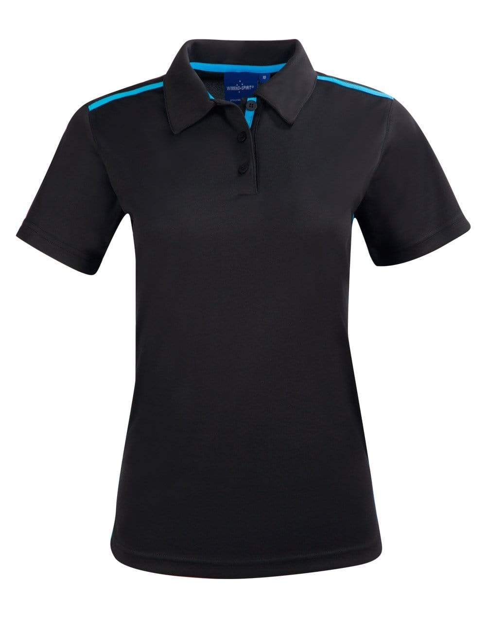 Winning Spirit PS84 STATEN POLO SHIRT Ladies Casual Wear Winning Spirit Black/Cyan 6 