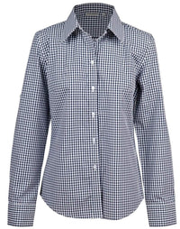 Winning Spirit Ladies’ Gingham Check Long Sleeve Shirt M8300L Corporate Wear Winning Spirit Navy/White 6 