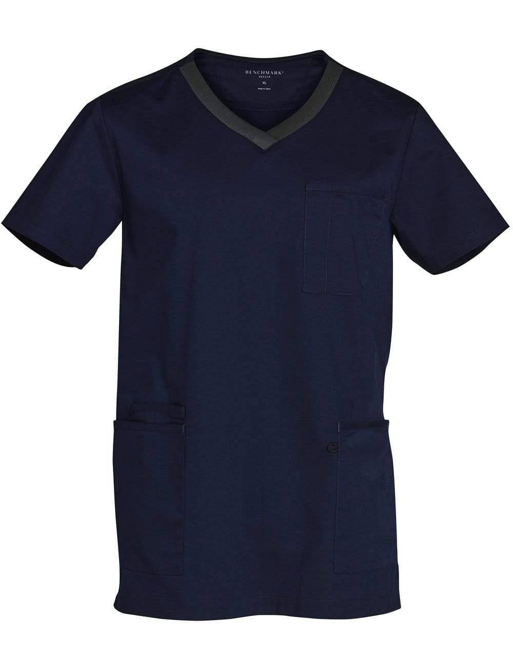 Winning Spirit Mens V-neck Trim Scrub Top M7650 Health & Beauty Winning Spirit Navy/Charcoal XS 