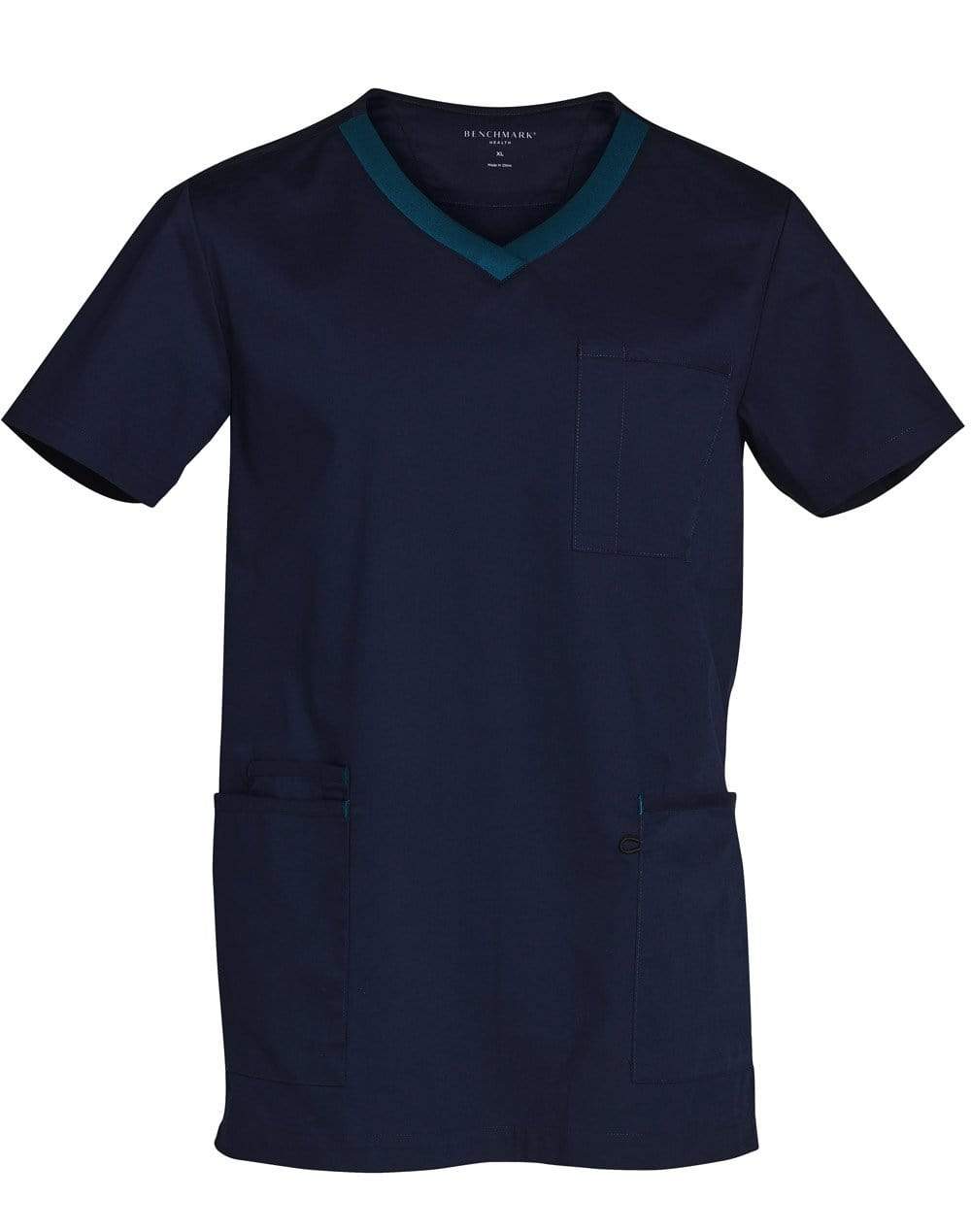 Winning Spirit Mens V-neck Trim Scrub Top M7650 Health & Beauty Winning Spirit Navy/Teal XS 