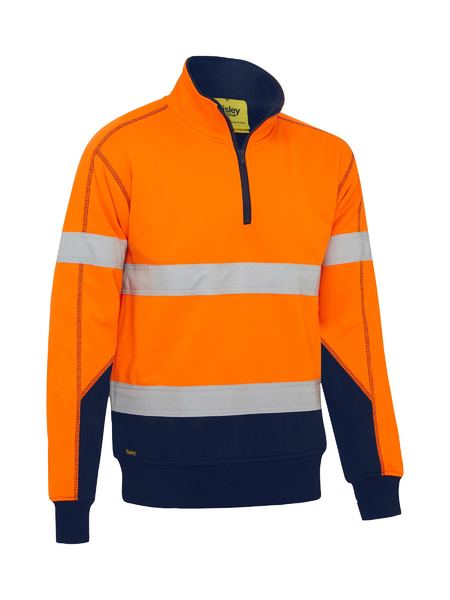 Bisley Taped Hi Vis 1/4 Zip Fleece Pullover With Sherpa Lining BK6987T Work Wear Bisley Workwear ORANGE/NAVY (TT05) XS 