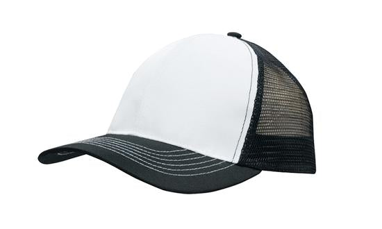 Headwear Mesh Back Breathable P/twill 3819 Caps X12 - 3819 Cap Headwear Professionals White/Black One Size 