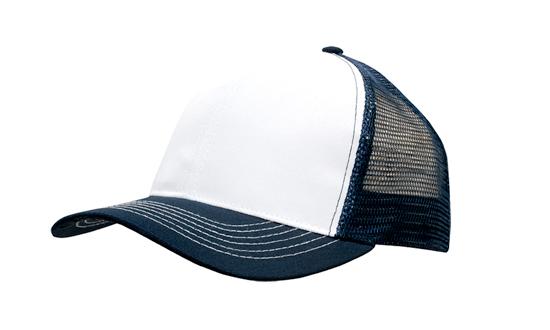 Headwear Mesh Back Breathable P/twill 3819 Caps X12 - 3819 Cap Headwear Professionals White/Navy One Size 