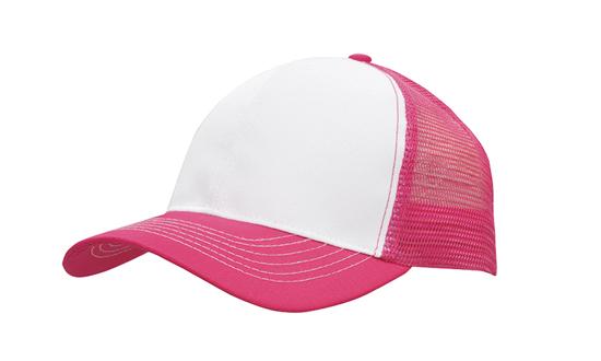 Headwear Mesh Back Breathable P/twill 3819 Caps X12 - 3819 Cap Headwear Professionals White/Pink One Size 