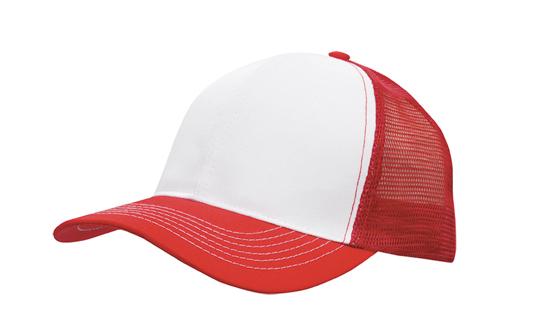 Headwear Mesh Back Breathable P/twill 3819 Caps X12 - 3819 Cap Headwear Professionals White/Red One Size 
