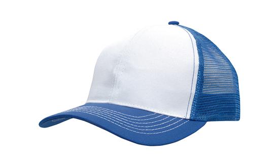 Headwear Mesh Back Breathable P/twill 3819 Caps X12 - 3819 Cap Headwear Professionals White/Royal One Size 