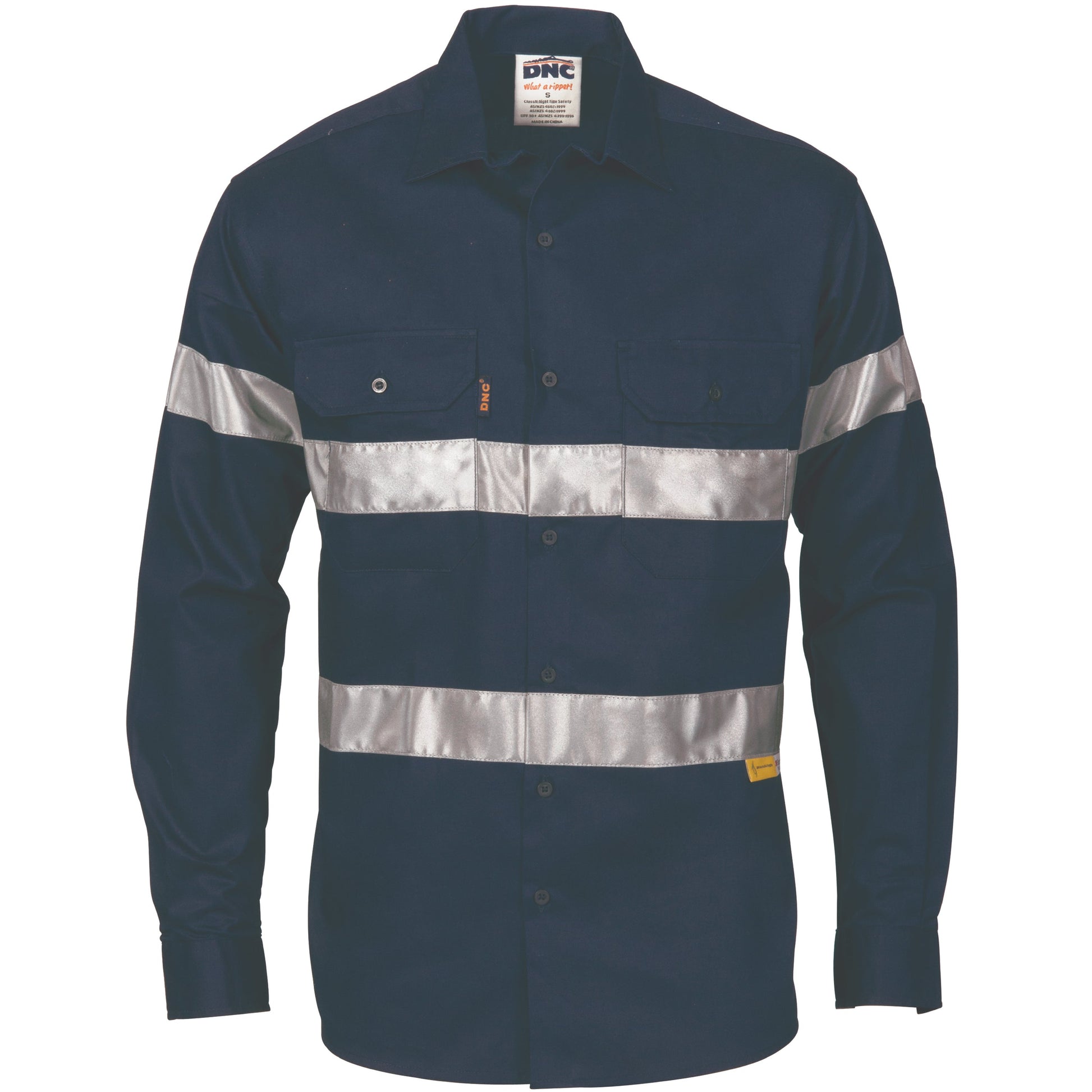 Dnc Workwear Hi-vis Cool-breeze Long Sleeve Cotton Shirt With Generic Reflective Tape - 3967 Work Wear DNC Workwear Navy XS 