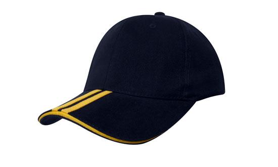 Headwear Bhc 2 Stripe Peak & Sandwich X12 - 4074 Cap Headwear Professionals Black/Gold One Size 