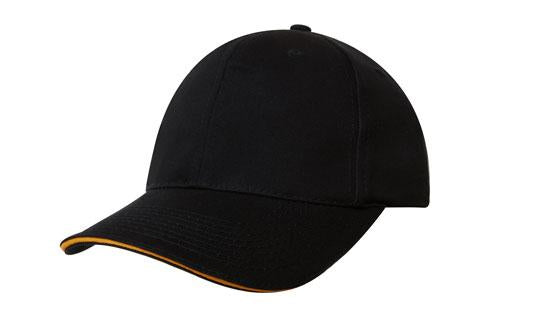 Headwear Chino Twill Cap W/sandwcih  X12 - 4080 Cap Headwear Professionals Black/Gold One Size 