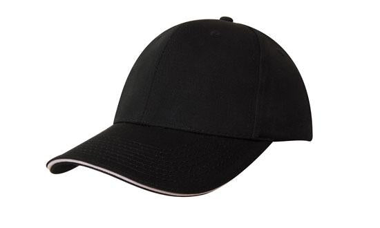 Headwear Chino Twill Cap W/sandwcih  X12 - 4080 Cap Headwear Professionals Black/White One Size 