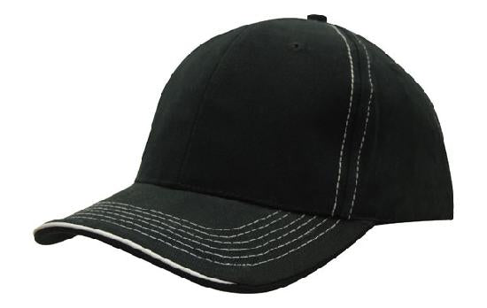 Headwear Cap With Contrast Sts & Sandwich X12 - 4097 Cap Headwear Professionals Black/White One Size 