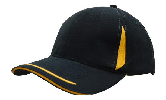 Headwear Cap With Crown Inserts & Sandwich X12 - 4098 Cap Headwear Professionals Navy/Gold One Size 