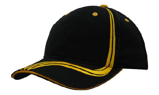Headwear Cap With Sandwich & Emb Lines X12 - 4099 Cap Headwear Professionals Black/Gold One Size 
