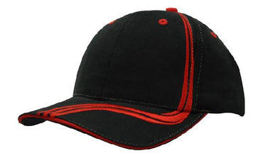Headwear Cap With Sandwich & Emb Lines X12 - 4099 Cap Headwear Professionals Black/Red One Size 