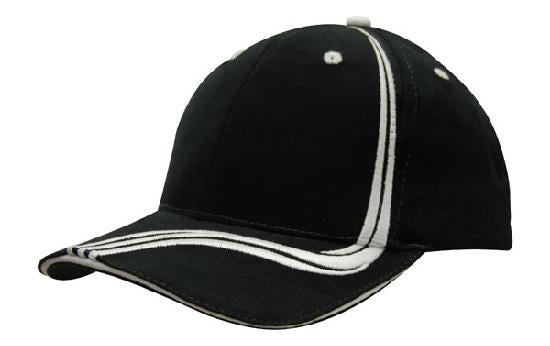 Headwear Cap With Sandwich & Emb Lines X12 - 4099 Cap Headwear Professionals Black/White One Size 