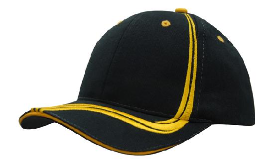 Headwear Cap With Sandwich & Emb Lines X12 - 4099 Cap Headwear Professionals Navy/Gold One Size 
