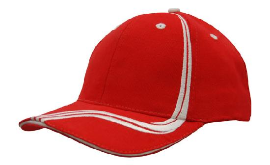 Headwear Cap With Sandwich & Emb Lines X12 - 4099 Cap Headwear Professionals Red/White One Size 