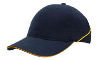 Headwear Cap With Sandwich & Crown Piping X12 Cap Headwear Professionals Navy/Gold One Size 