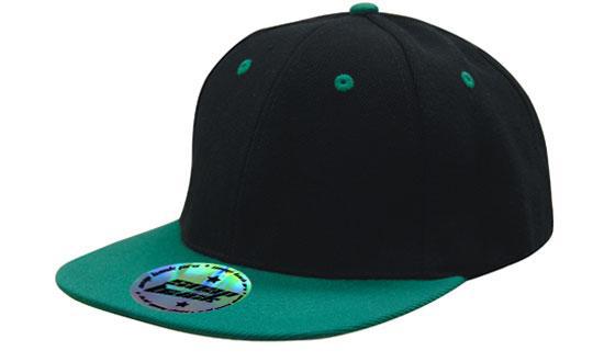 Headwear Two Tone Flat Peak Cap X12 - 4106 Cap Headwear Professionals Black/Emerald One Size 