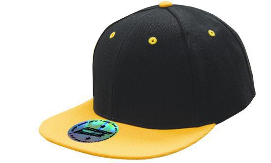 Headwear Two Tone Flat Peak Cap X12 - 4106 Cap Headwear Professionals Black/Gold One Size 