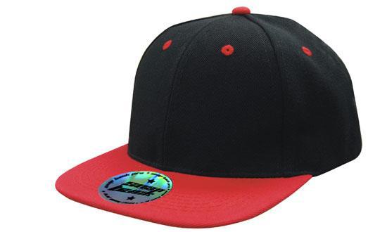 Headwear Two Tone Flat Peak Cap X12 - 4106 Cap Headwear Professionals Black/Red One Size 