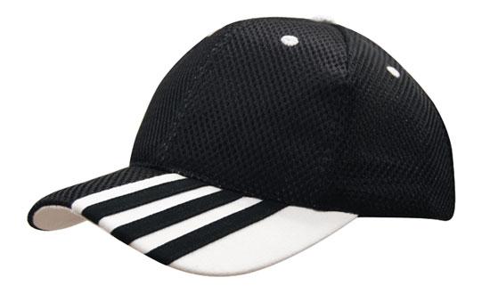 Headwear Sandwich Mesh W/peak Stripes  X12 - 4109 Cap Headwear Professionals Black/White One Size 