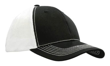 Headwear Chino Twill W/hi-tech Mesh X12 - 4123 Cap Headwear Professionals White/Black One Size 