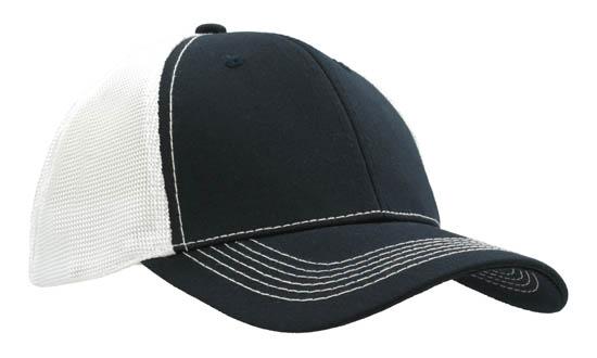 Headwear Chino Twill W/hi-tech Mesh X12 - 4123 Cap Headwear Professionals White/Navy One Size 