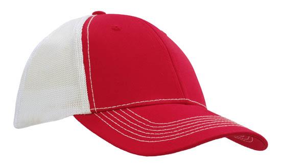 Headwear Chino Twill W/hi-tech Mesh X12 - 4123 Cap Headwear Professionals White/Red One Size 