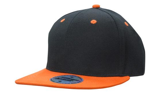 Headwear Kids Amer/t Flat Peak 2 Tone Cap X12 Cap Headwear Professionals Black/Orange One Size 