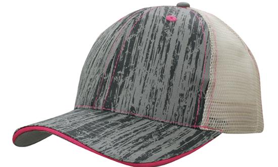 Headwear Woodprint Poly Twill Mesh X12 - 4143 Cap Headwear Professionals Charcoal/Pink/Stone One Size 