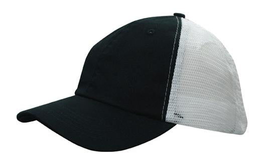 Headwear Washed Chino Soft Mesh Back X12 - 4145 Cap Headwear Professionals Black/White One Size 