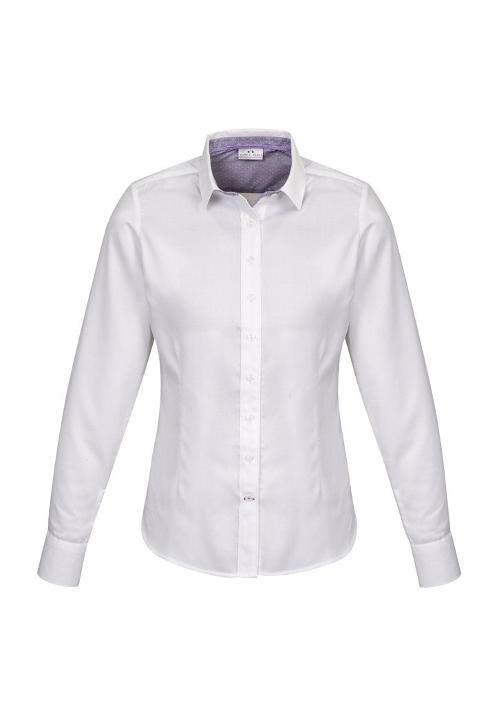 Biz Corporates Herne Bay Womens Long Sleeve Shirt 41820 Corporate Wear Biz Corporates 4 White/Purple Reign 