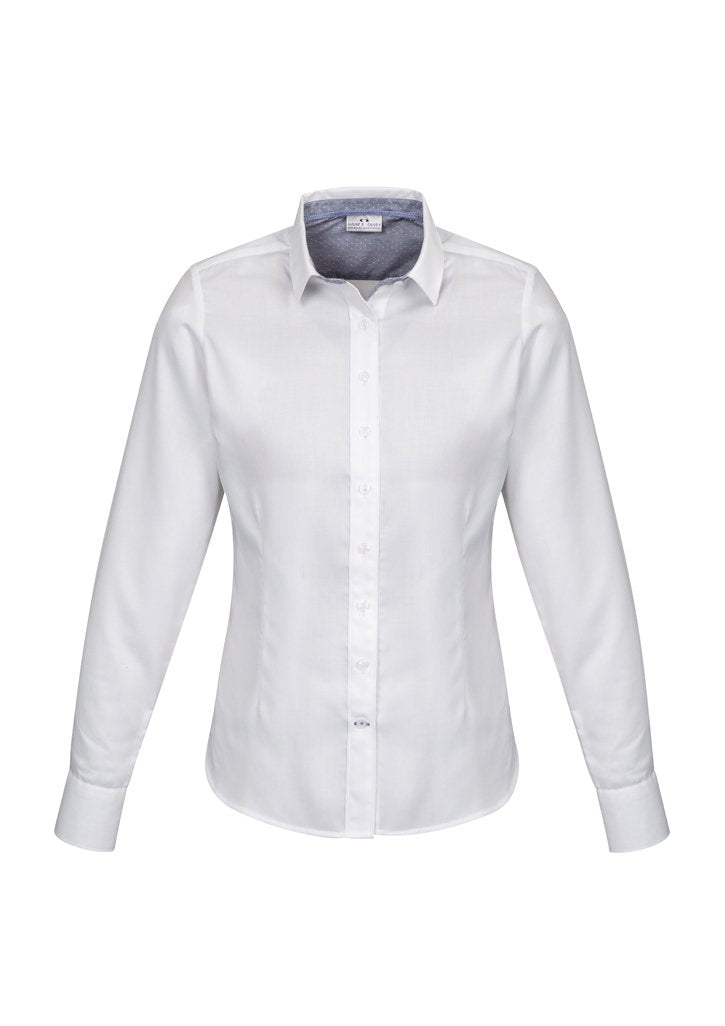 Biz Corporates Herne Bay Womens Long Sleeve Shirt 41820 Corporate Wear Biz Corporates 4 White/Turkish Blue 