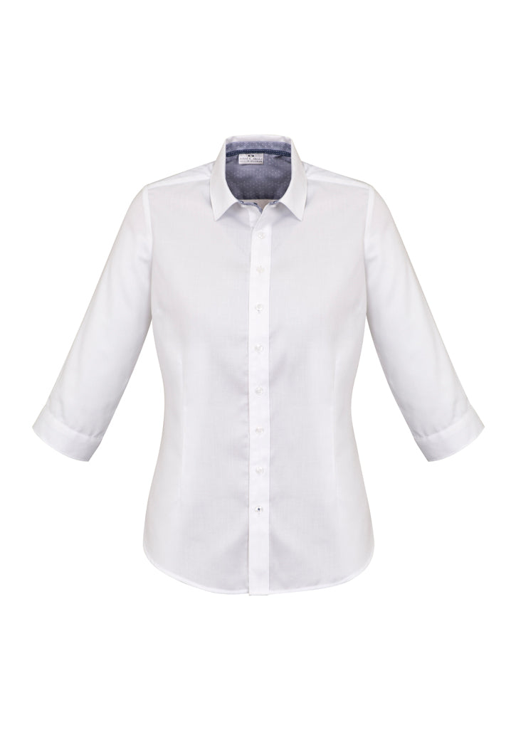 Biz Corporates Herne Bay Womens 3/4 Sleeve Shirt 41821 Corporate Wear Biz Corporates 4 White/Turkish Blue 