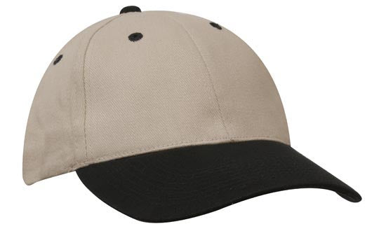 Headwear Brushed Heavy Cotton Cap X12 - 4199 Cap Headwear Professionals Khaki/Black One Size 